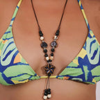 Κολιέ με Χάντρες και Καφέ Κρεμαστό Λουλούδι