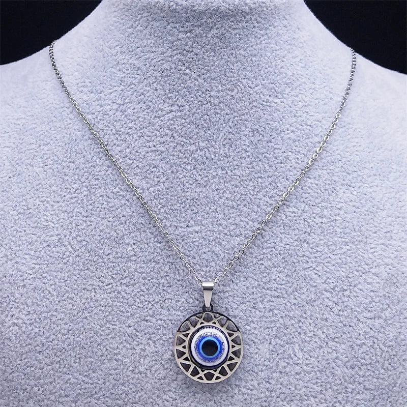 Κολιέ και σκουλαρίκια με μπλε τουρκικό μενταγιόν μάτι του κακού κολιέ
