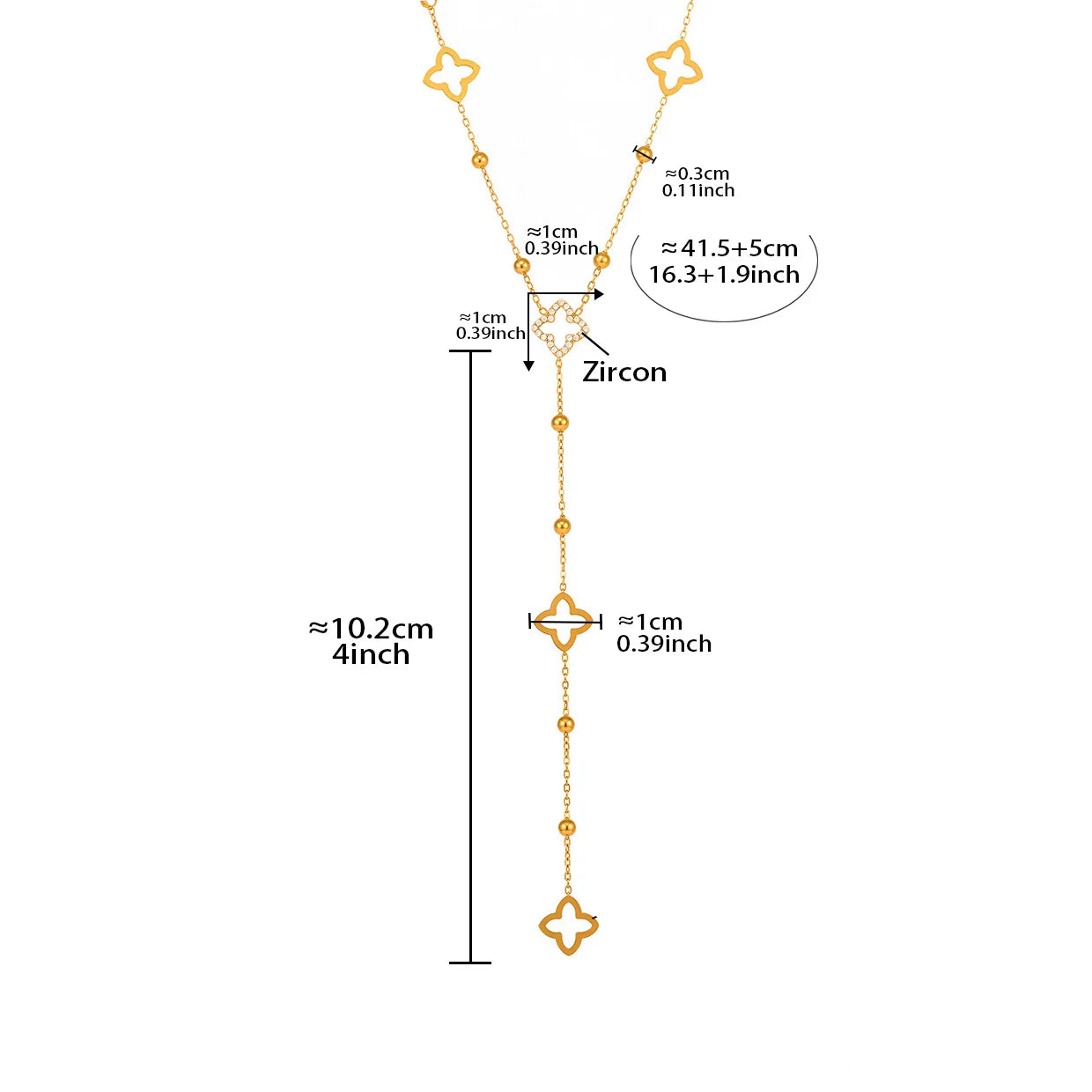 Μακρύ κολιέ με μενταγιόν τετράφυλλο τριφύλλι και ζιργκόν 
