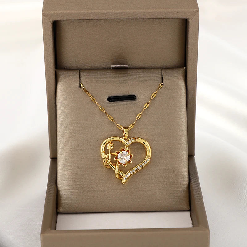 Κολιέ με μενταγιόν Καρδιά και Περιστρεφόμενο Λουλούδι κατά του Στρες