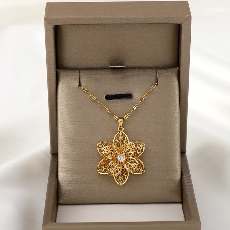 Κολιέ με μενταγιόν και όμορφο περιστρεφόμενο λουλούδι κατά του στρες