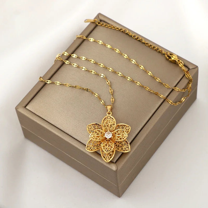 Κολιέ με μενταγιόν και όμορφο περιστρεφόμενο λουλούδι κατά του στρες