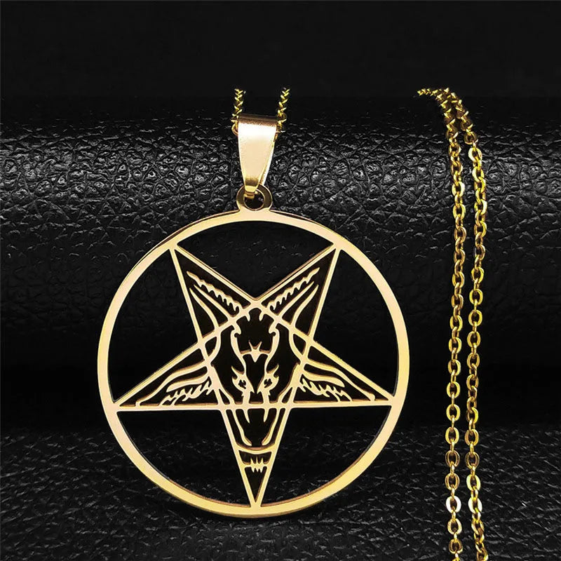 Collier Pendentif Baphomet Satan Gothique or