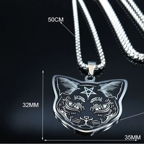 Collier Pendentif Chat Noir Pentacle Sorcellerie Wiccan