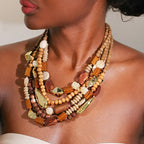 Κολιέ με μενταγιόν από μαργαριτάρια και καφέ ξύλο