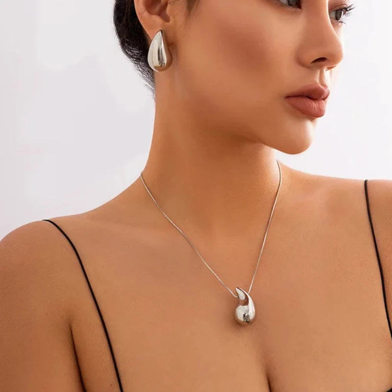 Κολιέ με Μεγάλο Κρεμαστό Σταγόνα Νερού Κομψό ασήμι