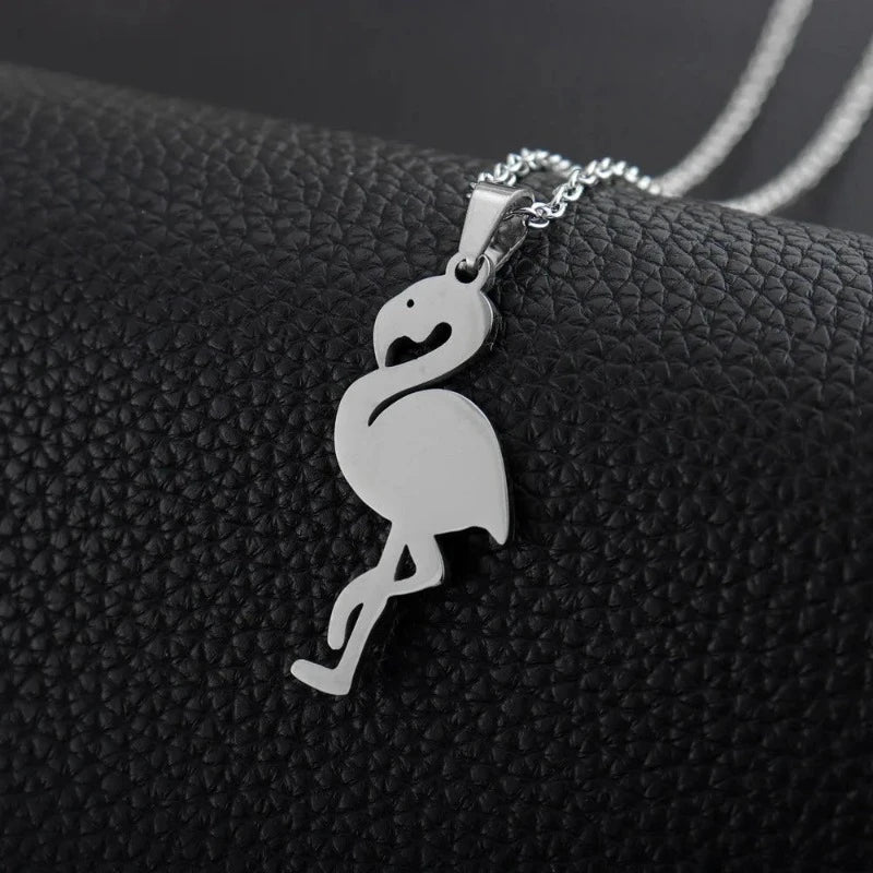 Κολιέ Μεγαλοπρεπής Ροζ Φλαμίνγκο Ασημένιο