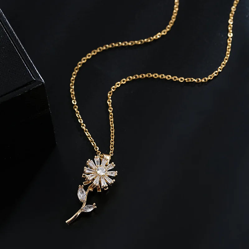 Κολιέ με μενταγιόν περιστρεφόμενο ηλιοτρόπιο κατά του στρες χρυσό