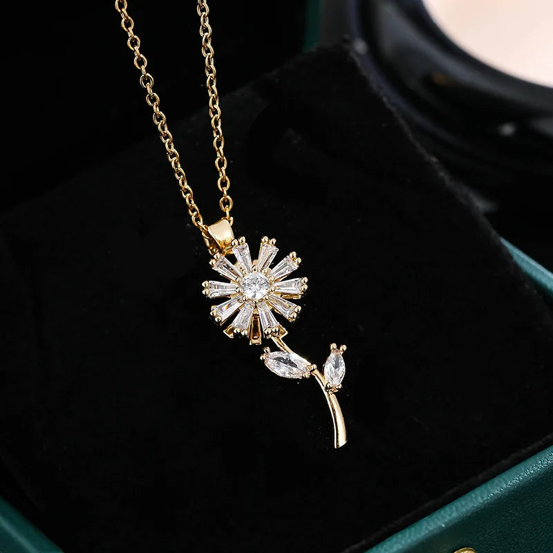 Κολιέ με μενταγιόν περιστρεφόμενο ηλιοτρόπιο κατά του στρες χρυσό