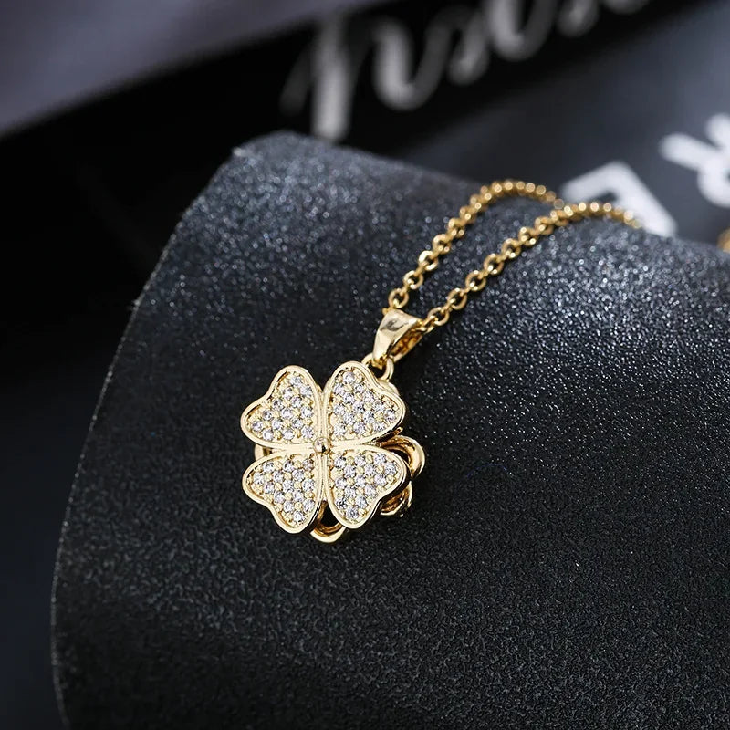 Collier Pendentif Fleur en Zircon Tournante Anti-Stress or