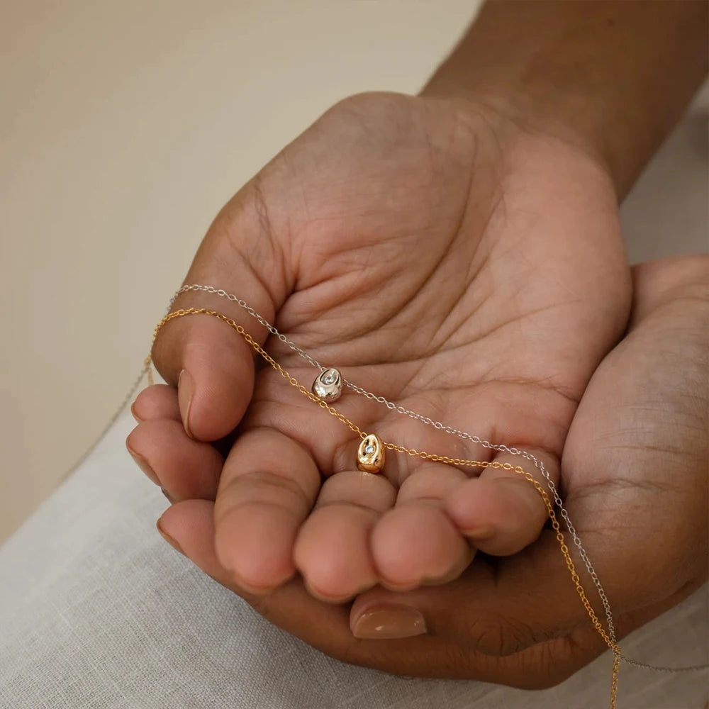 Κολιέ με Κρεμαστό Σταγόνα Νερού με Πέρλα από Ζιρκόν ασημί