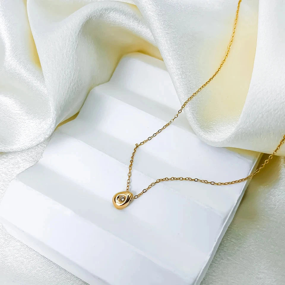 Κολιέ με Κρεμαστό Σταγόνα Νερού με Πέρλα από Ζιρκόν Χρυσό