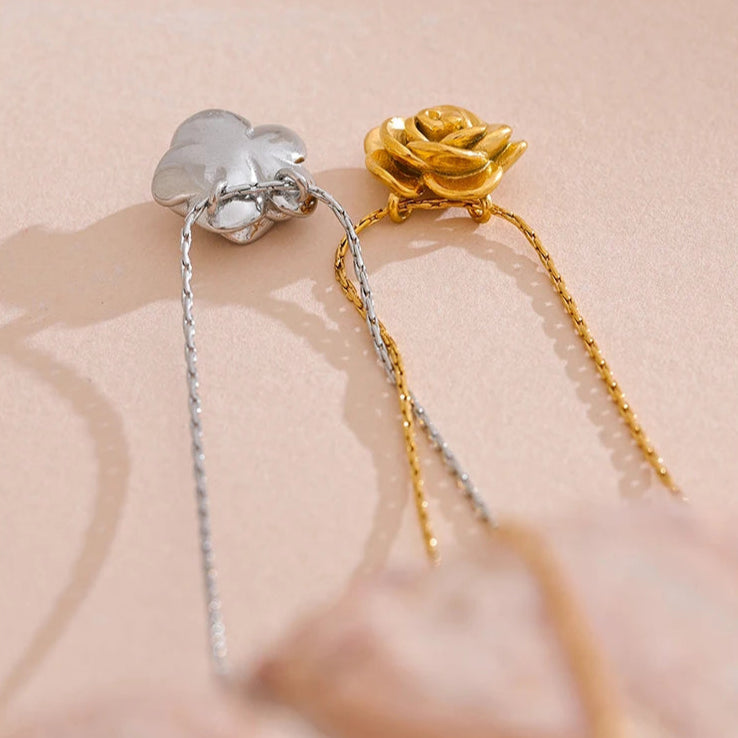 Κολιέ με μενταγιόν μεγάλο τριαντάφυλλο ασημί