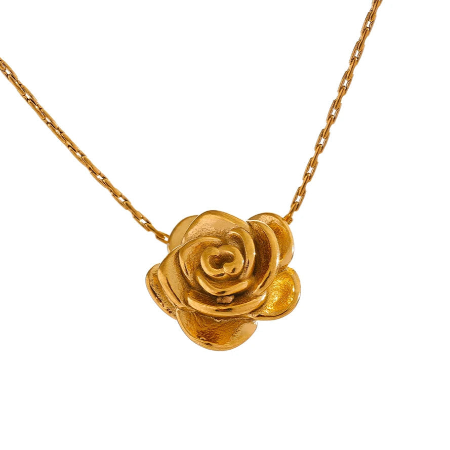 Κολιέ με μενταγιόν μεγάλο τριαντάφυλλο χρυσό