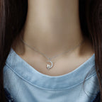 Κολιέ με μενταγιόν φεγγάρι και γάτες με κρύσταλλο