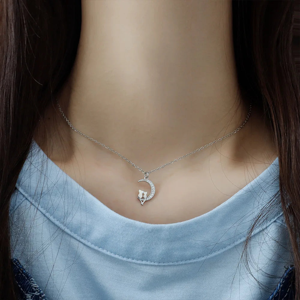 Κολιέ με μενταγιόν φεγγάρι και γάτες με κρύσταλλο