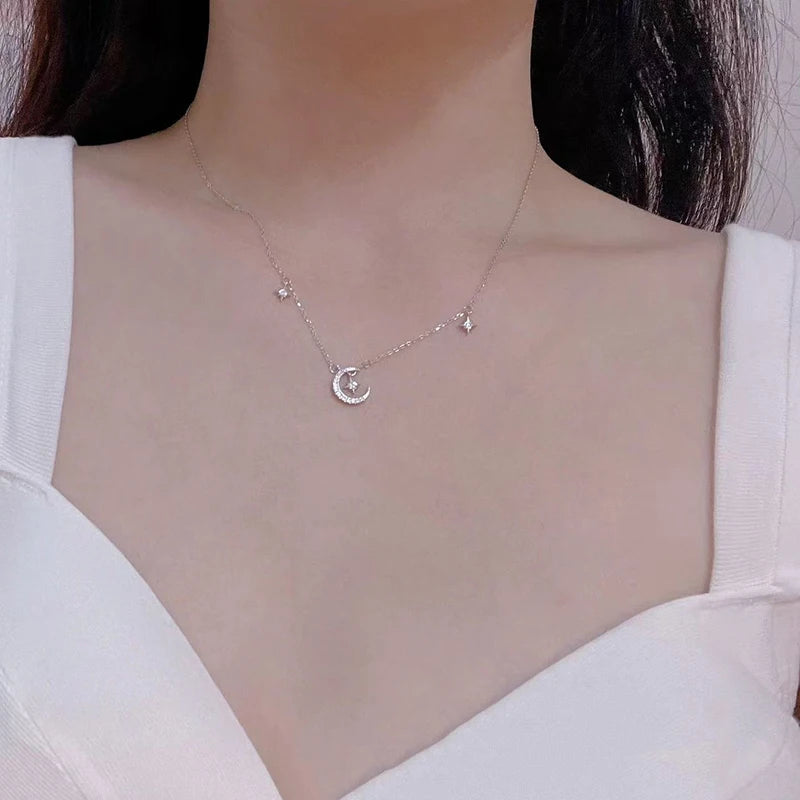 Κολιέ με μενταγιόν σε σχήμα φεγγαριού και αστέρι με ζιρκόν για γυναίκες