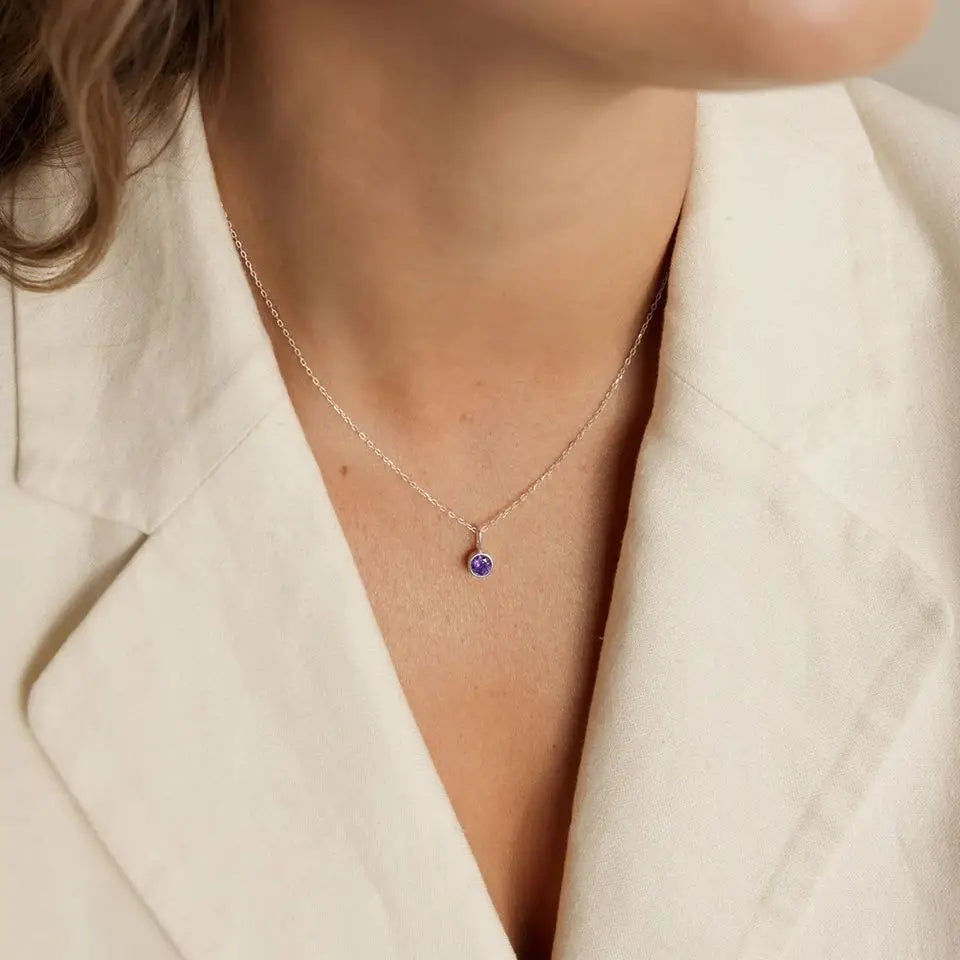 Κολιέ με Μενταγιόν Γενέθλιας Πέτρας Χρυσό & Ασημένιο 