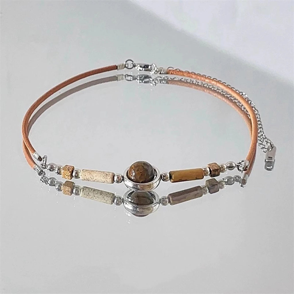 Κολιέ Κρεμαστό Κοντό με Μάτι της Τίγρης