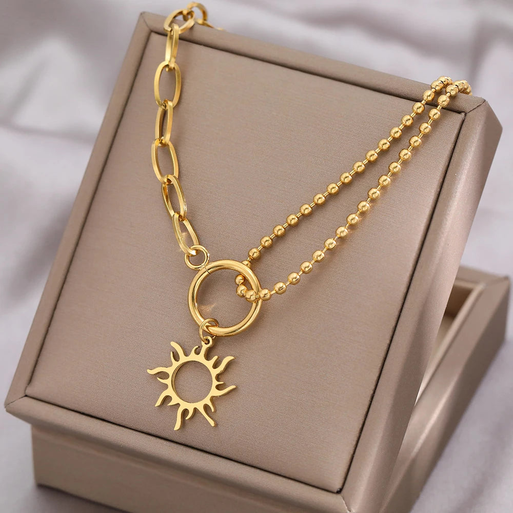 Collier Pendentif Soleil Asymétrique or