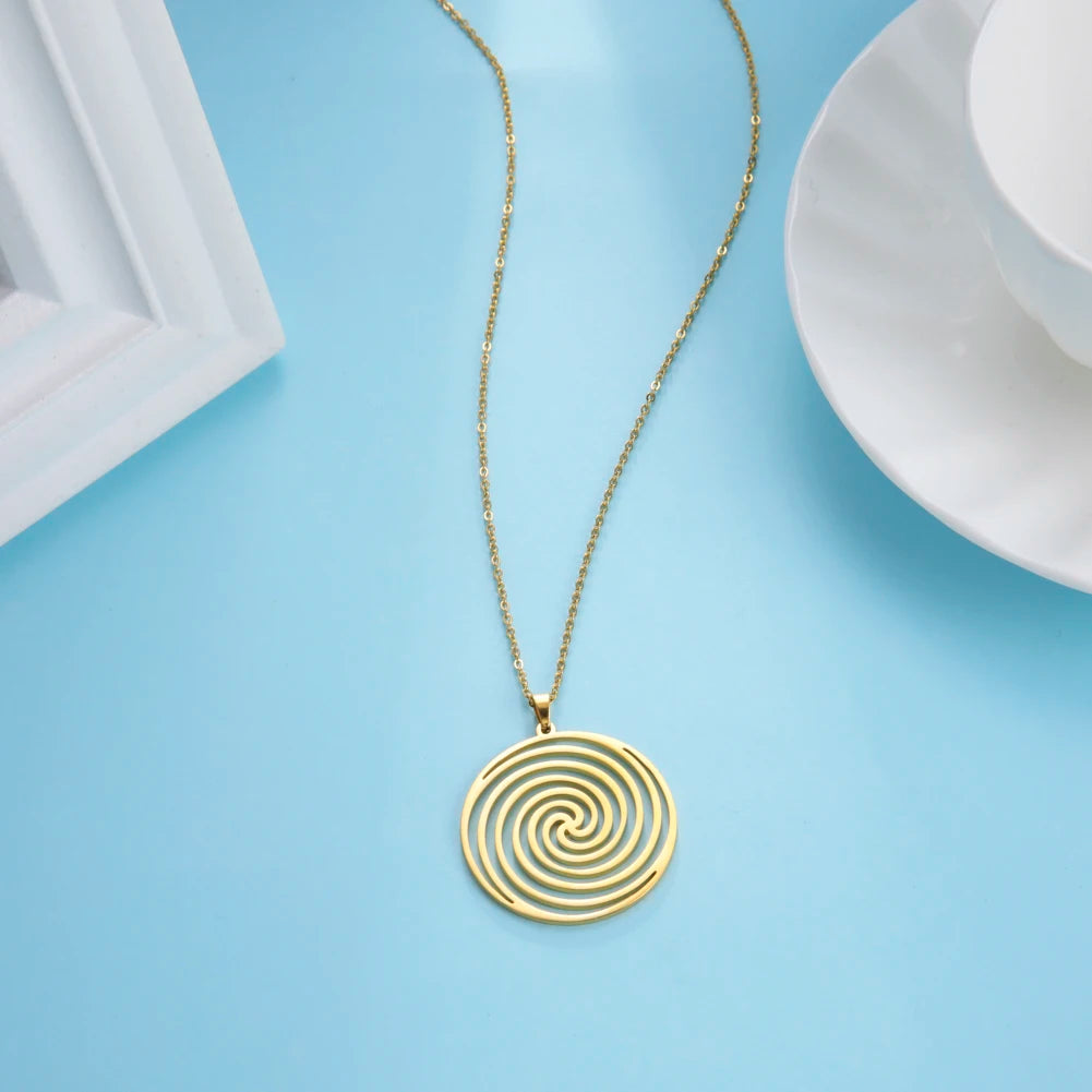 Collier & Pendentif Spirale Géométrique or