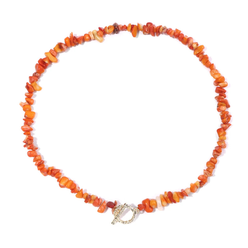 Κολιέ Choker με μενταγιόν από φυσικές πέτρες πορτοκαλί