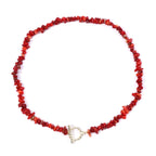 Κολιέ Choker με μενταγιόν από φυσικές πέτρες κόκκινο κοράλλι