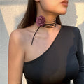 Κολιέ Choker Κομψό Μεγάλο Λιλά Τριαντάφυλλο Κρεμαστό