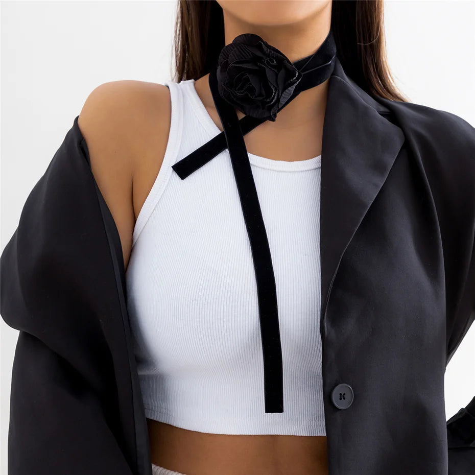 Κολιέ Choker Κομψό Μεγάλο Μαύρο Τριαντάφυλλο Κρεμαστό 2