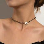 Κολιέ Choker με μενταγιόν μαύρο και χρυσό λουλούδι