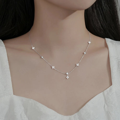 Κολιέ Choker με μενταγιόν λουλούδι από ζιρκόν ασημί