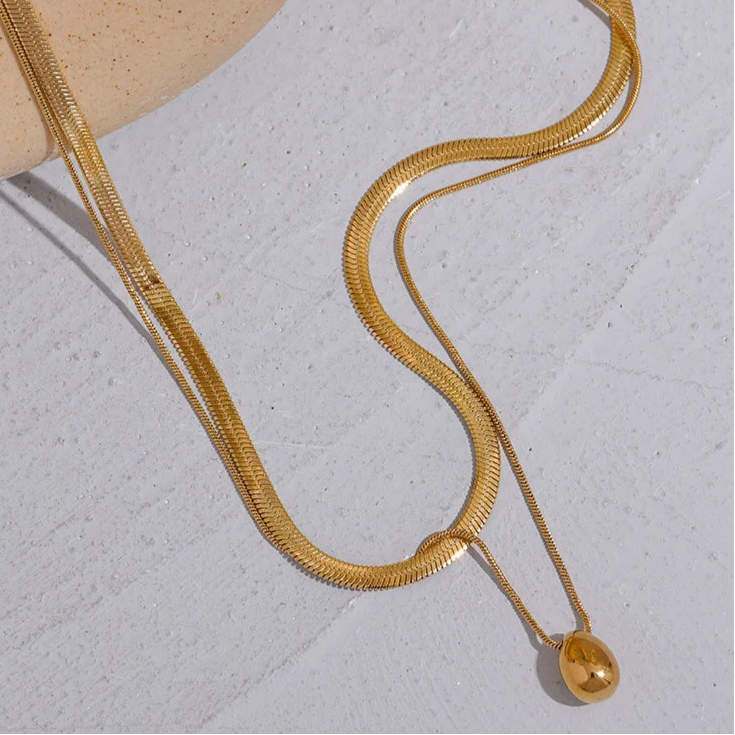 Collier Ras de Cou Pendentif Grande Goutte d'Eau or