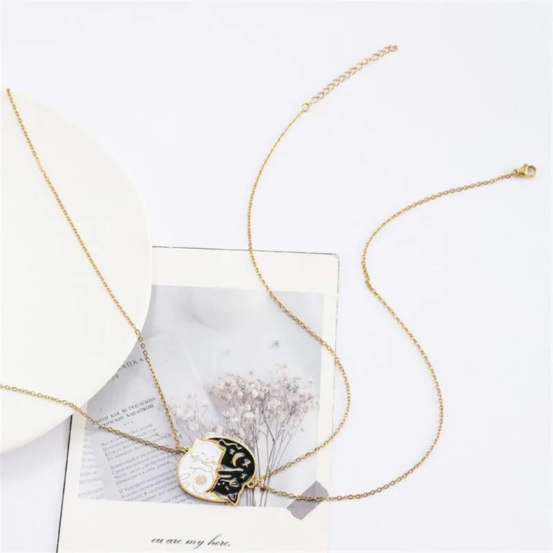 Κολιέ για Ζευγάρια με Κρεμαστό Γατάκια Χρυσό