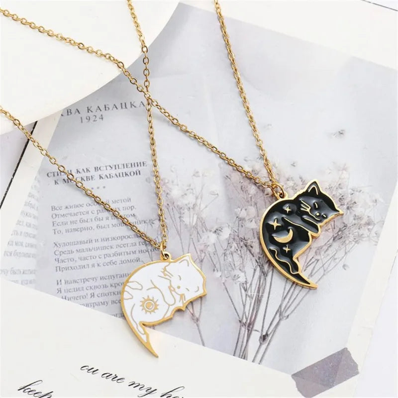 Κολιέ για Ζευγάρια με Κρεμαστό Γατάκια Χρυσό