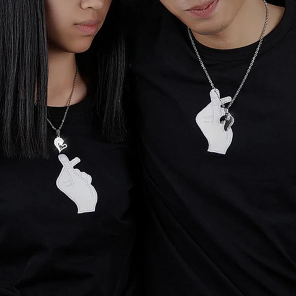 Κολιέ για Ζευγάρια Καλύτερων Φίλων Μεταλλικό Κρεμαστό Καρδιά ασημί και μαύρο 2