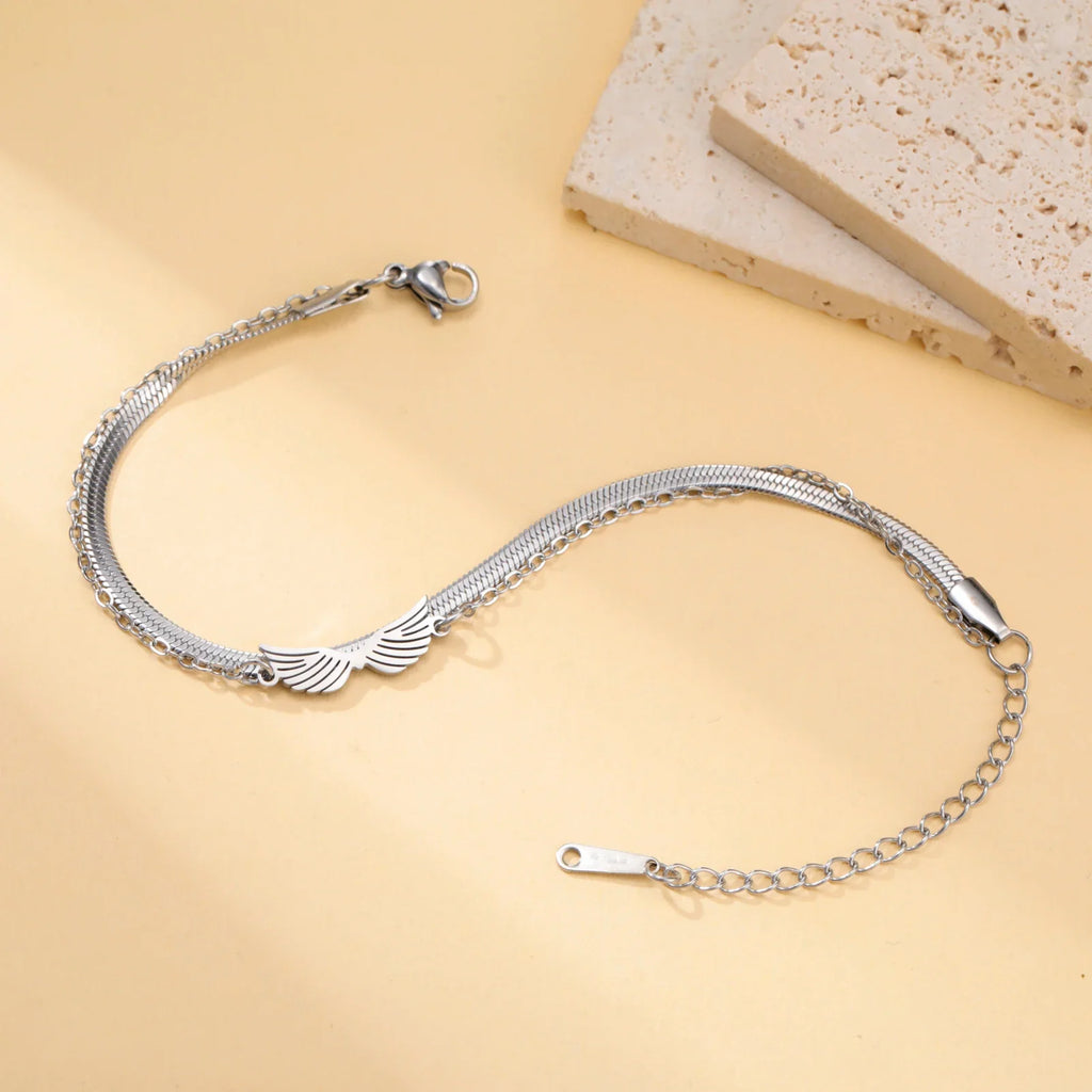 Βραχιόλι με διπλά φτερά αγγέλου ασημί