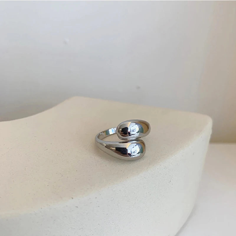 Κομψό δαχτυλίδι δαχτυλίδι σταγόνα νερού ασήμι