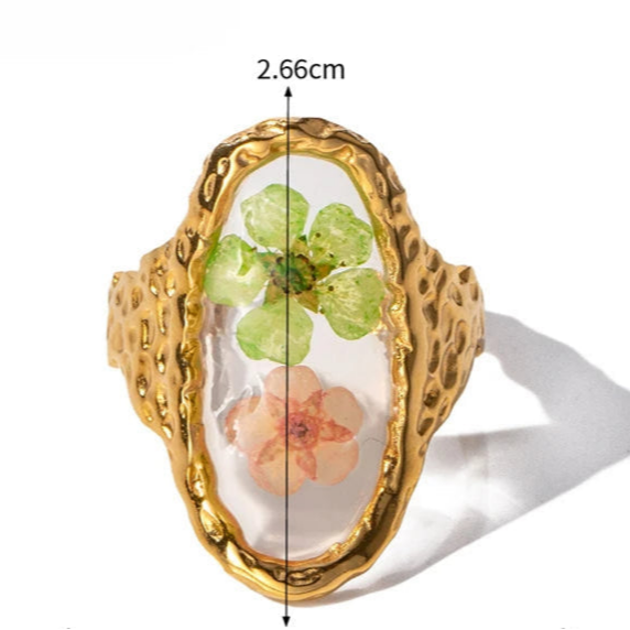Grande Bague Anneau  Fleur dans Cadre Transparent