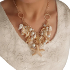 Μεγάλο Κολιέ Μενταγιόν Κοχύλια Αστερίας Κογχύλια και μαργαριτάρια 