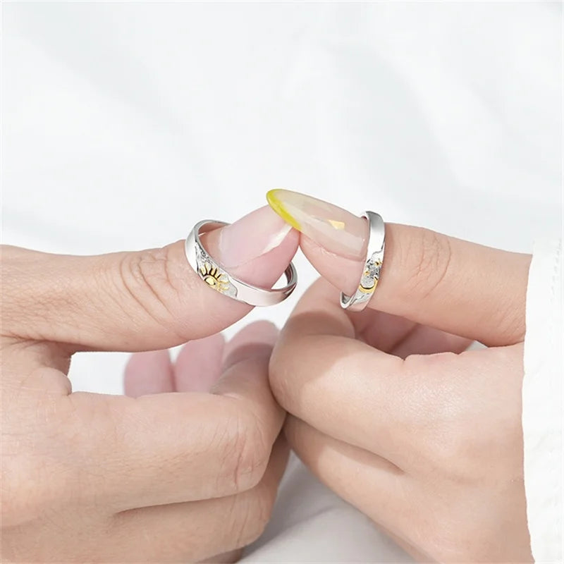 Σετ με 2 Δαχτυλίδια για Ζευγάρια Δαχτυλίδι Φεγγάρι και Ήλιος με Ζιρκόν