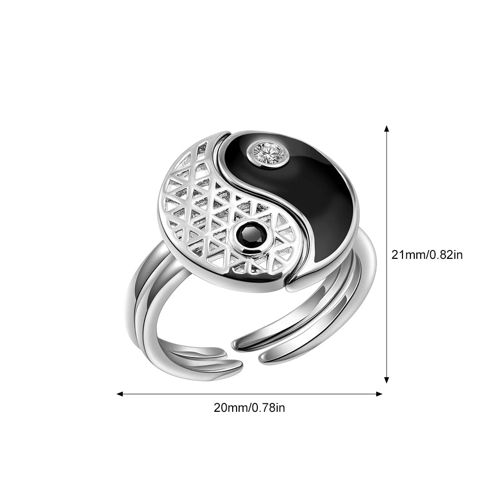 Lot de 2 Bagues Yin Yang avec Zircon