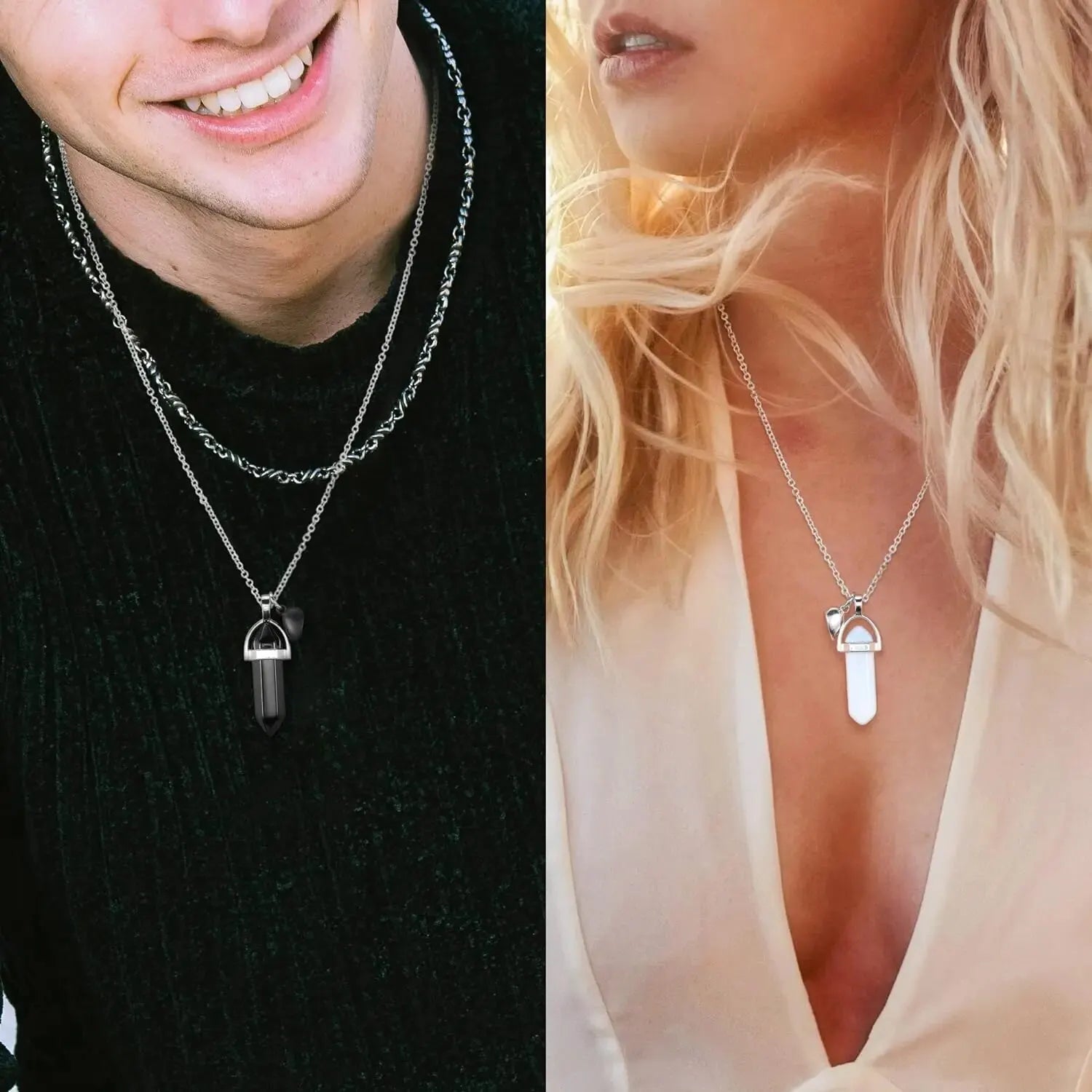 Σετ 2 Κολιέ με Πέτρα για Ζευγάρι