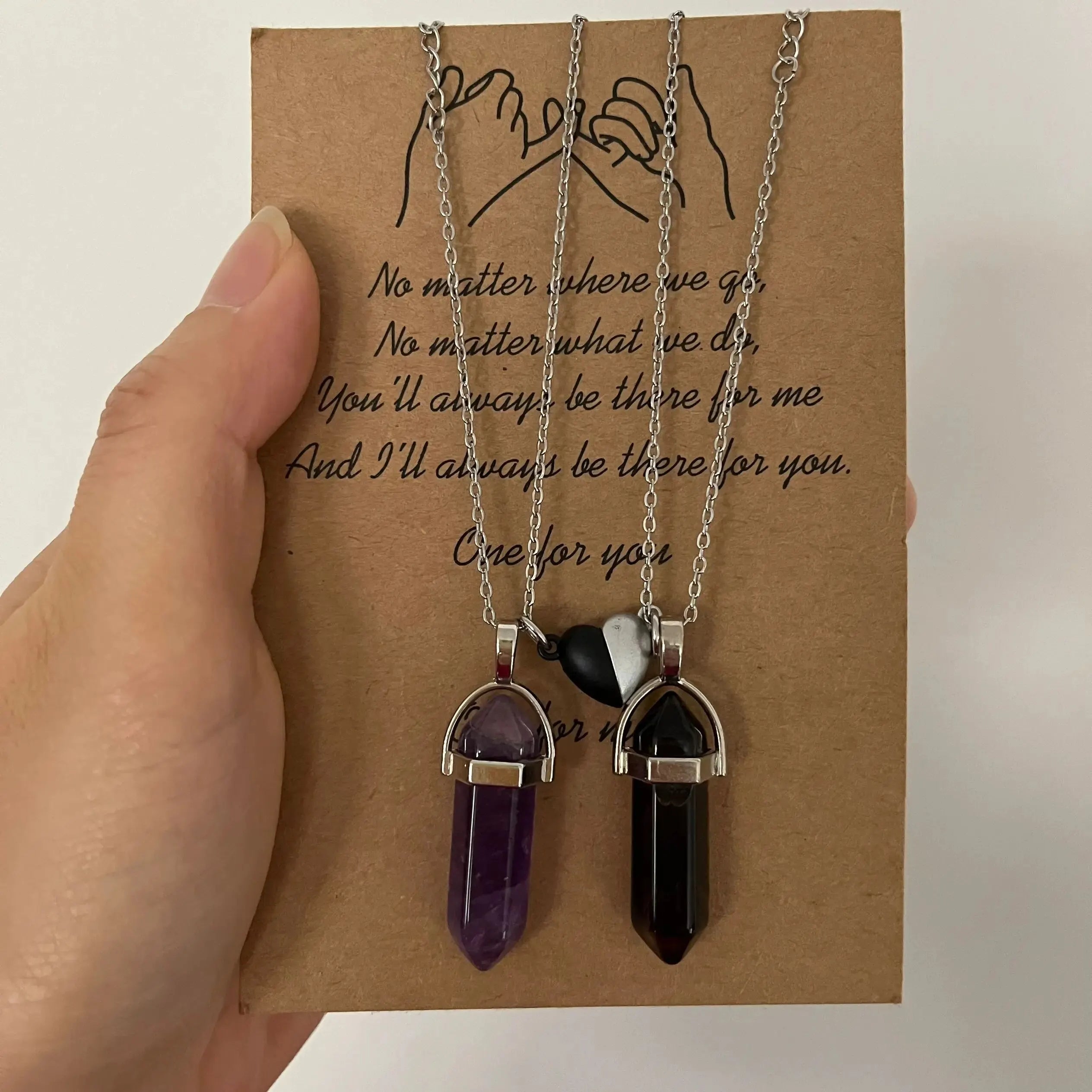 Σετ 2 Κολιέ με Πέτρα για Ζευγάρι μωβ και καφέ