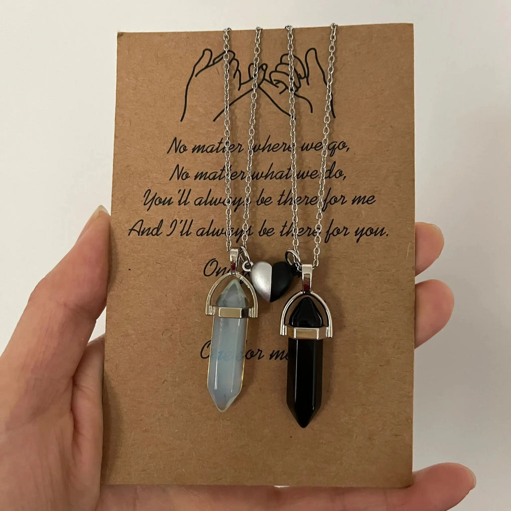 Σετ 2 Κολιέ με Πέτρα για Ζευγάρι λευκό και μαύρο 1