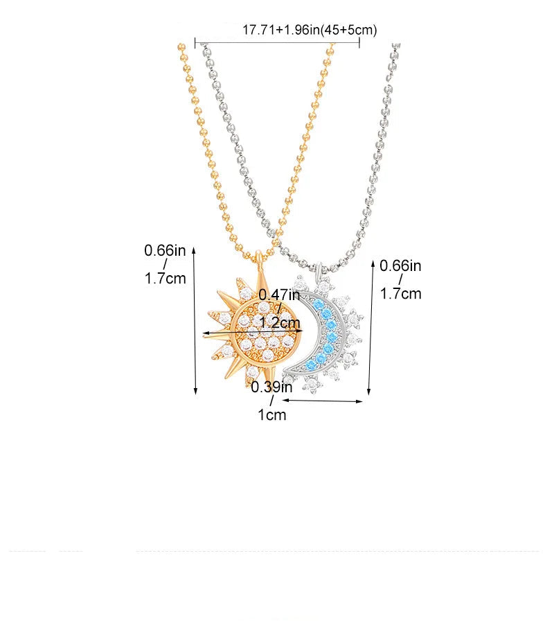 Σετ 2 Κολιέ με Μενταγιόν Φεγγάρι ή Ήλιος από Ζιρκόν για Ζευγάρια