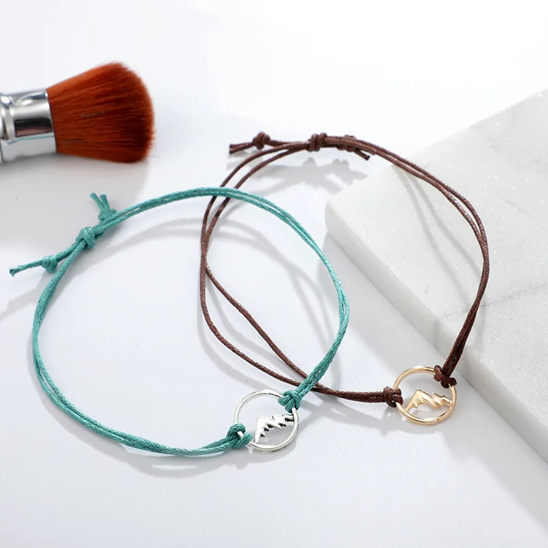 Lot de 4 Bracelets en Corde avec Pendentif Rond Montagne