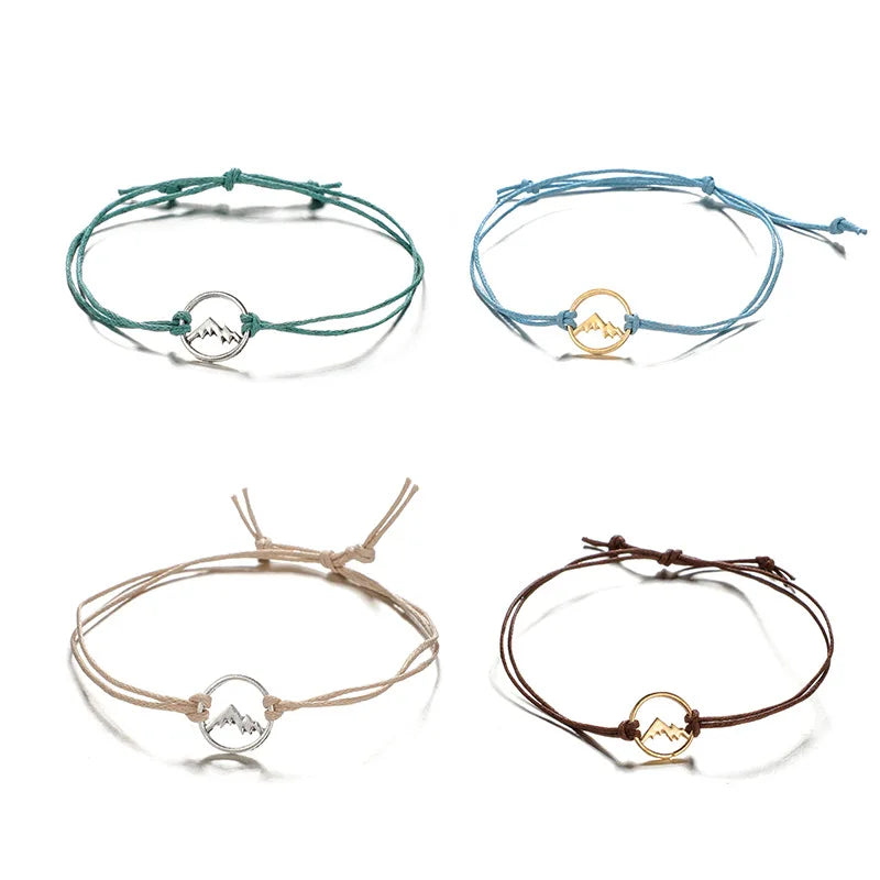 Lot de 4 Bracelets en Corde avec Pendentif Rond Montagne