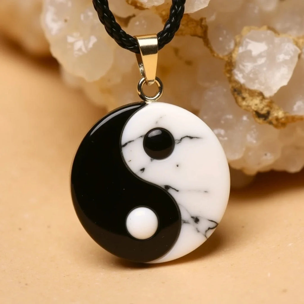 Pendentif Yin-Yang en howlite & obsidienne noire