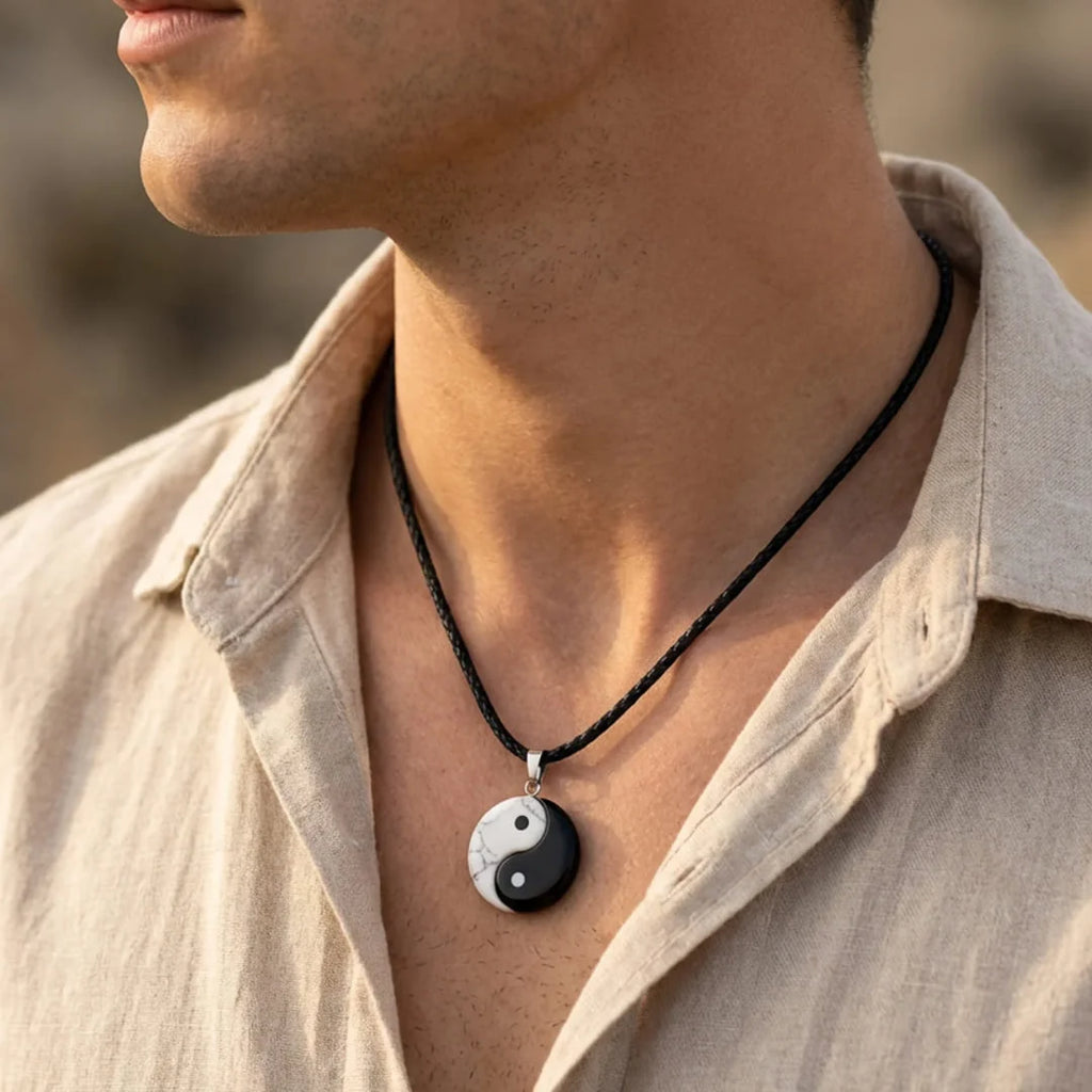 Pendentif Yin-Yang en howlite & obsidienne noire