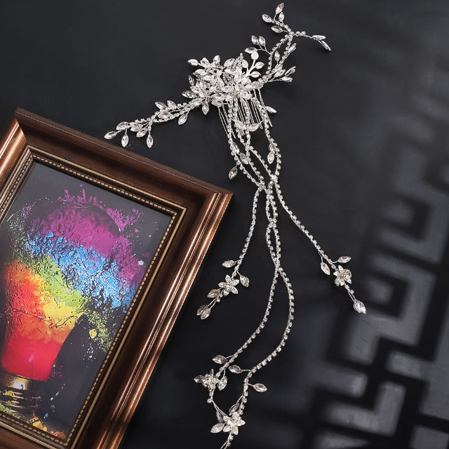 Barrette pour Cheveux Mariage Fleurs et Diamants argent